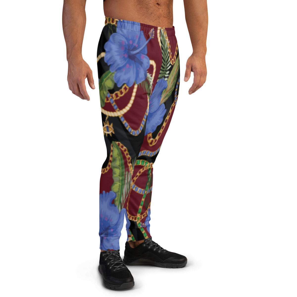 Men’s Joggers Sweatpants | Track Sweat Pants Jogging Athletic Workout Graphic Designer Pants | Red Floral - Image 2