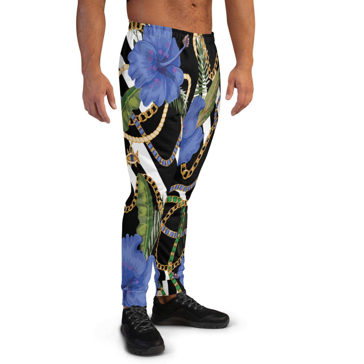 Men’s Joggers Sweatpants | Track Sweat Pants Jogging Athletic Workout Graphic Designer Pants | Black White Striped Floral - Image 2