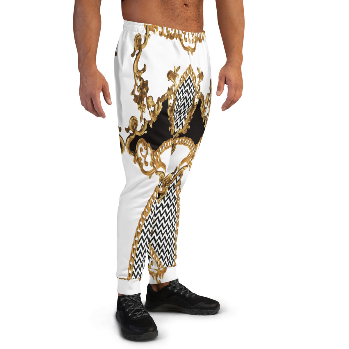 Men’s Joggers Sweatpants | Track Sweat Pants Jogging Athletic Workout Graphic Designer Pants | White Black Striped Gold - Image 2