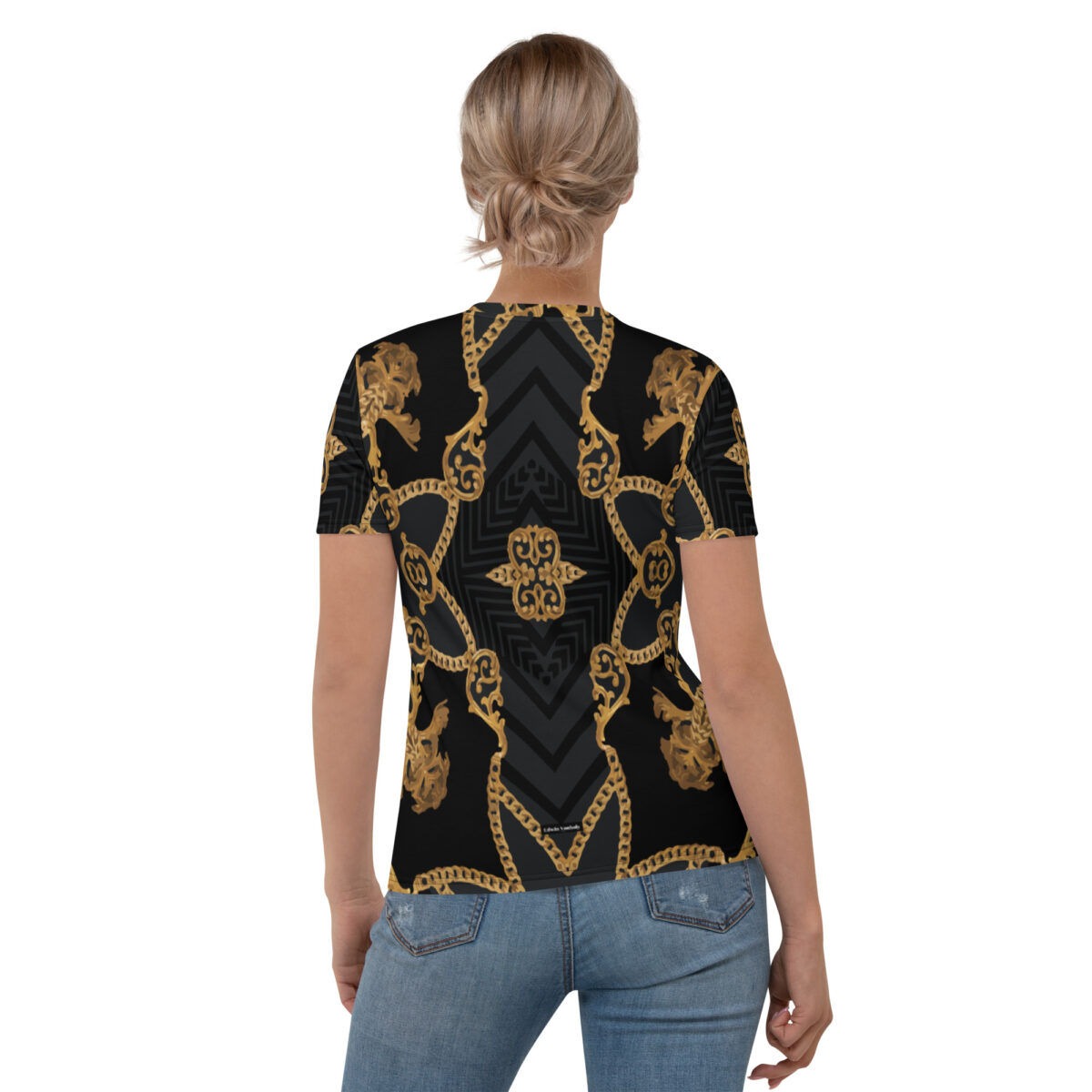 Women’s Designer T-Shirt | Best Short Sleeve Cute Graphic Tees For Women | Black Gold Printed - Image 2