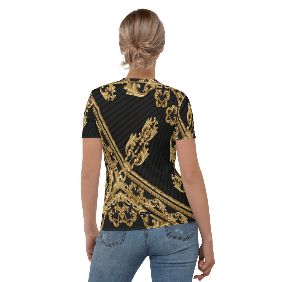 Women’s Designer T-Shirt | Best Short Sleeve Cute Graphic Tees For Women | Black Gold - Image 2