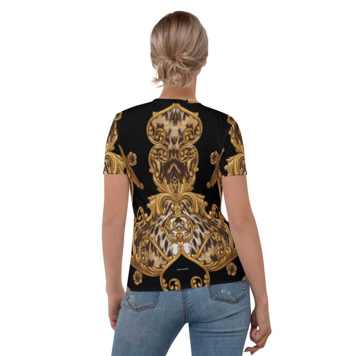 Women’s Designer T-Shirt | Best Short Sleeve Cute Graphic Tees For Women | Black Gold Leopard Print - Image 2