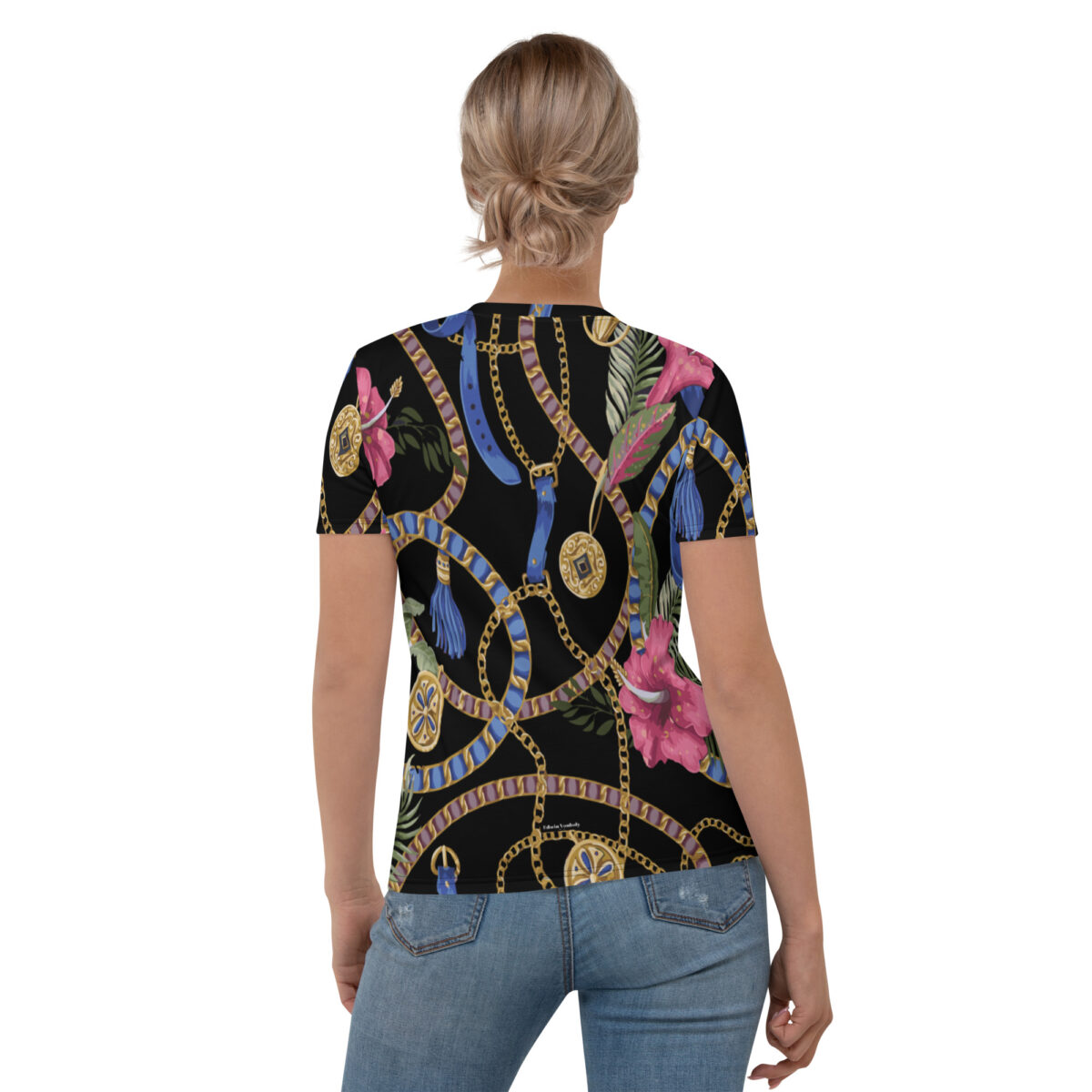 Women’s Designer T-Shirt | Best Short Sleeve Cute Graphic Tees For Women | Black Floral - Image 2