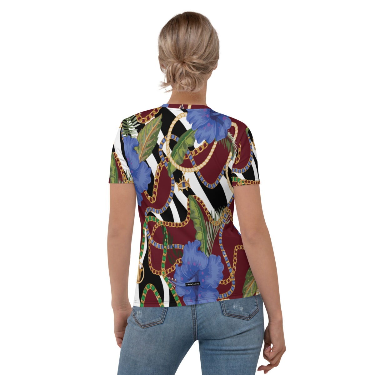 Women’s Designer T-Shirt | Best Short Sleeve Cute Graphic Tees For Women | Red White Black Floral - Image 2