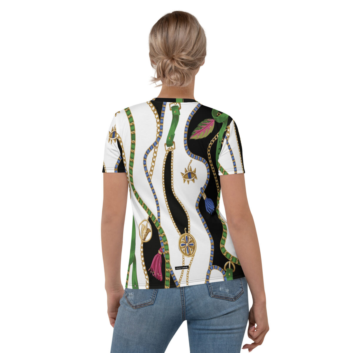 Women’s Designer T-Shirt | Best Short Sleeve Cute Graphic Tees For Women | Black White Floral - Image 2