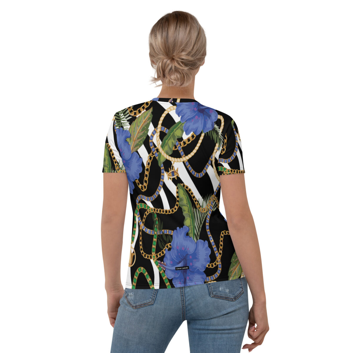 Women’s Designer T-Shirt | Best Short Sleeve Cute Graphic Tees For Women | Black White Floral - Image 2
