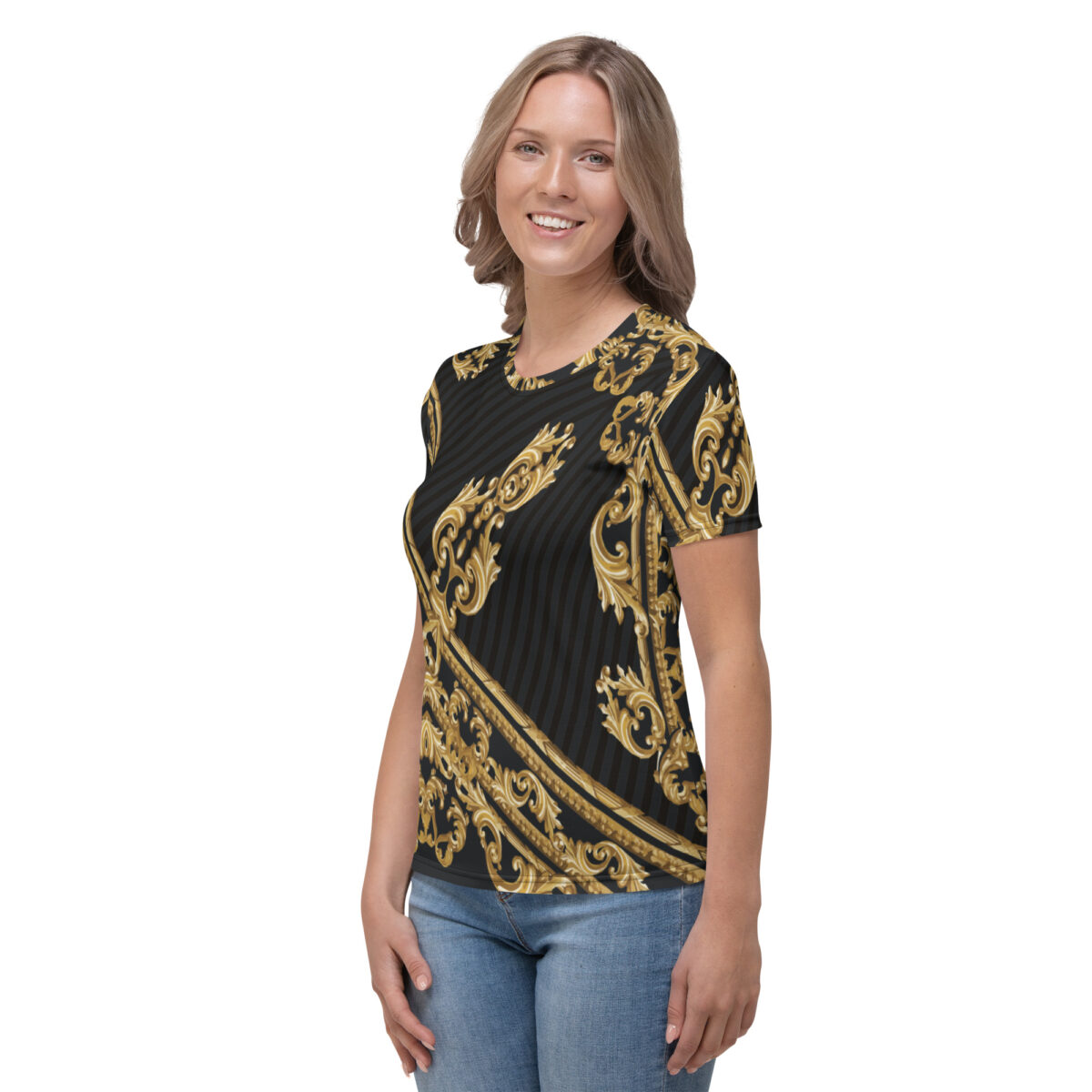 Women’s Designer T-Shirt | Best Short Sleeve Cute Graphic Tees For Women | Black Gold - Image 3