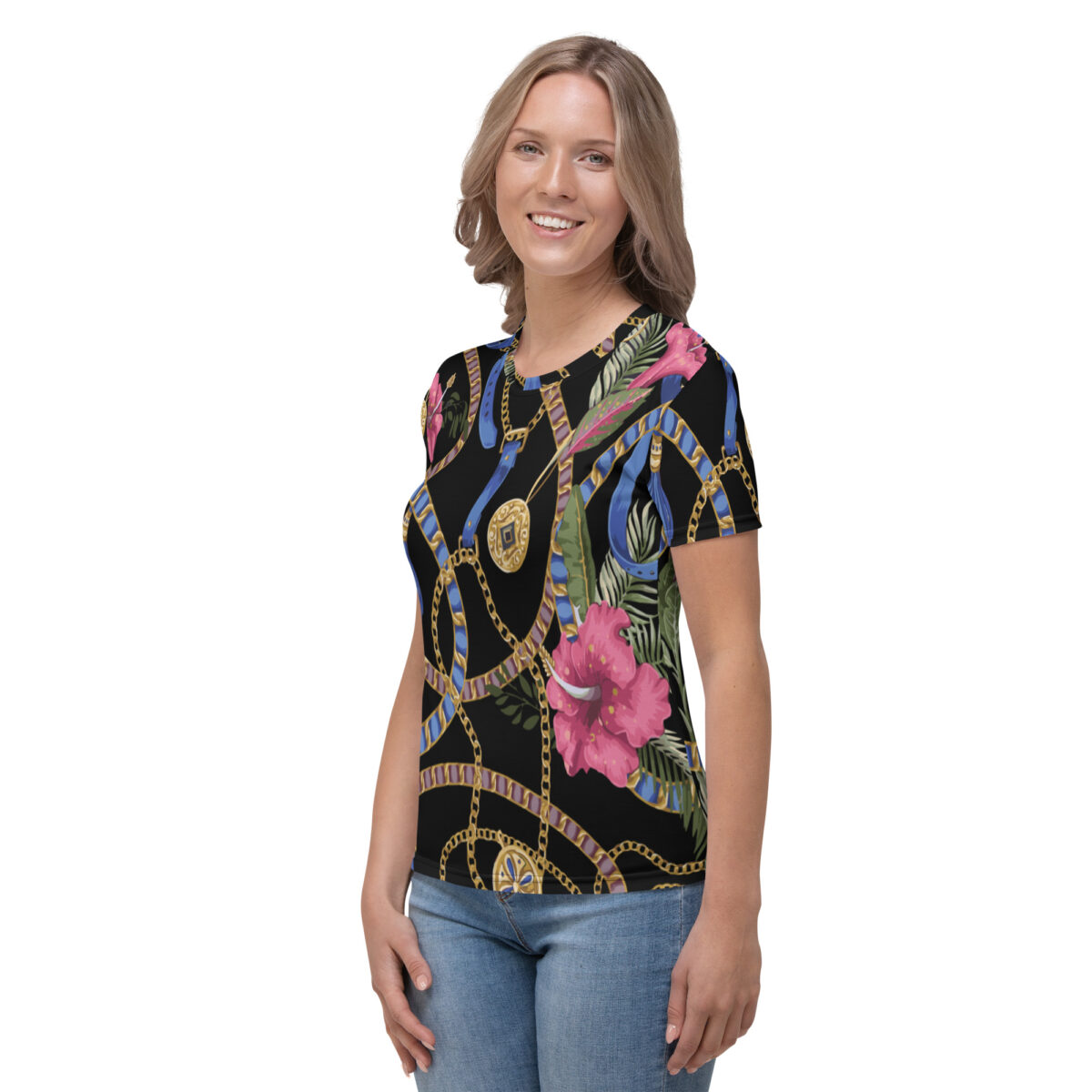 Women’s Designer T-Shirt | Best Short Sleeve Cute Graphic Tees For Women | Black Floral - Image 3