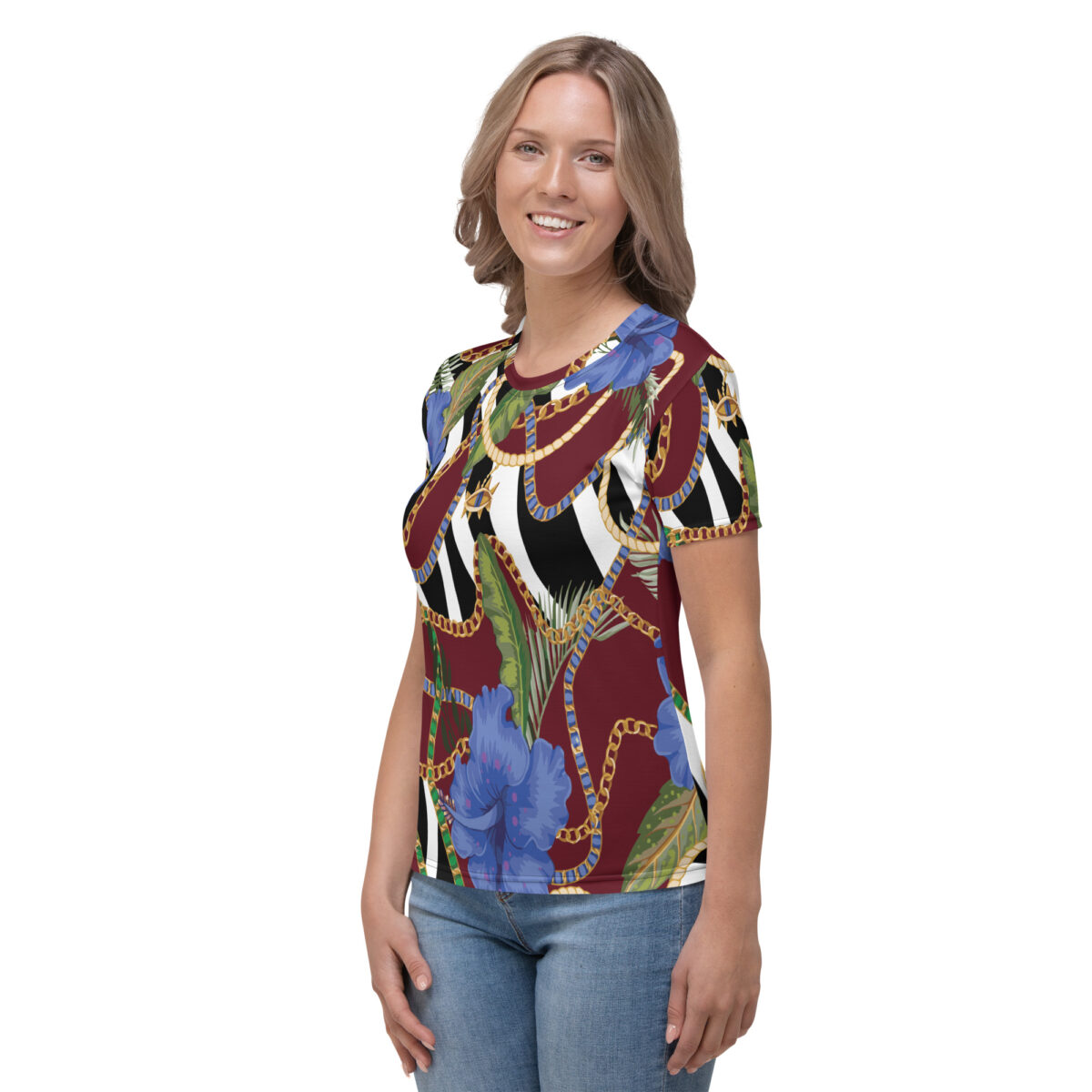 Women’s Designer T-Shirt | Best Short Sleeve Cute Graphic Tees For Women | Red White Black Floral - Image 3