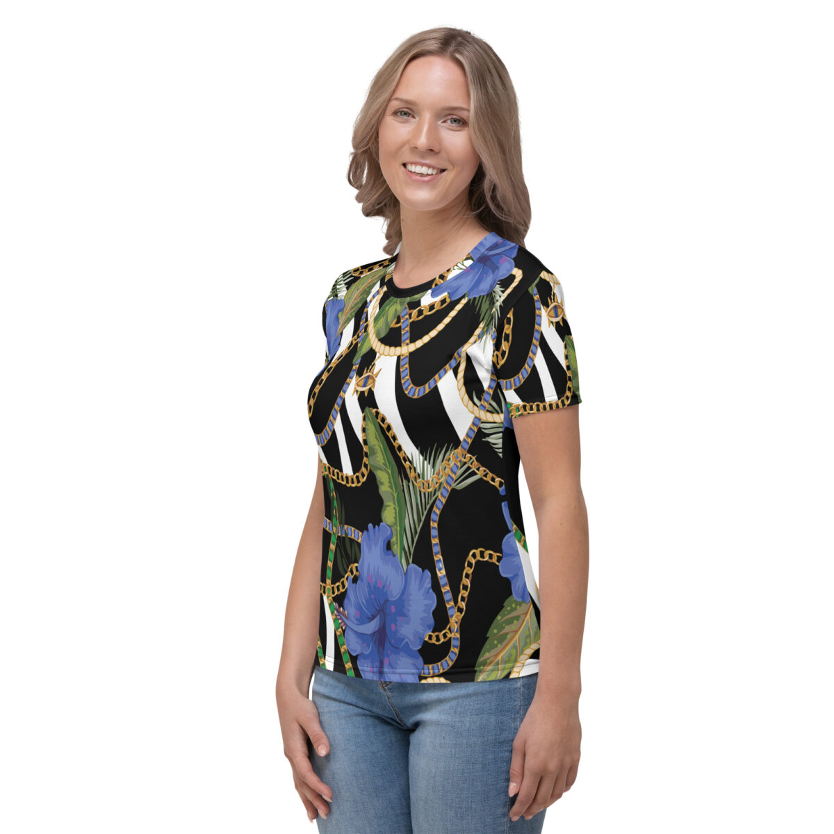 Women’s Designer T-Shirt | Best Short Sleeve Cute Graphic Tees For Women | Black White Floral - Image 3