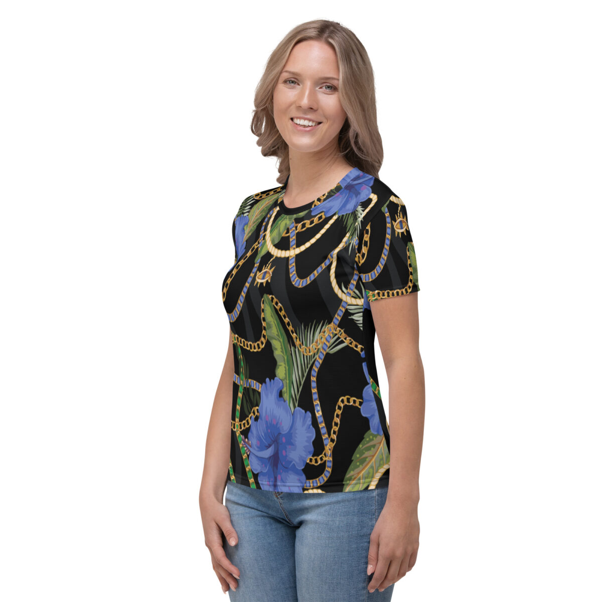 Women’s Designer T-Shirt | Best Short Sleeve Cute Graphic Tees For Women | Black Floral - Image 3