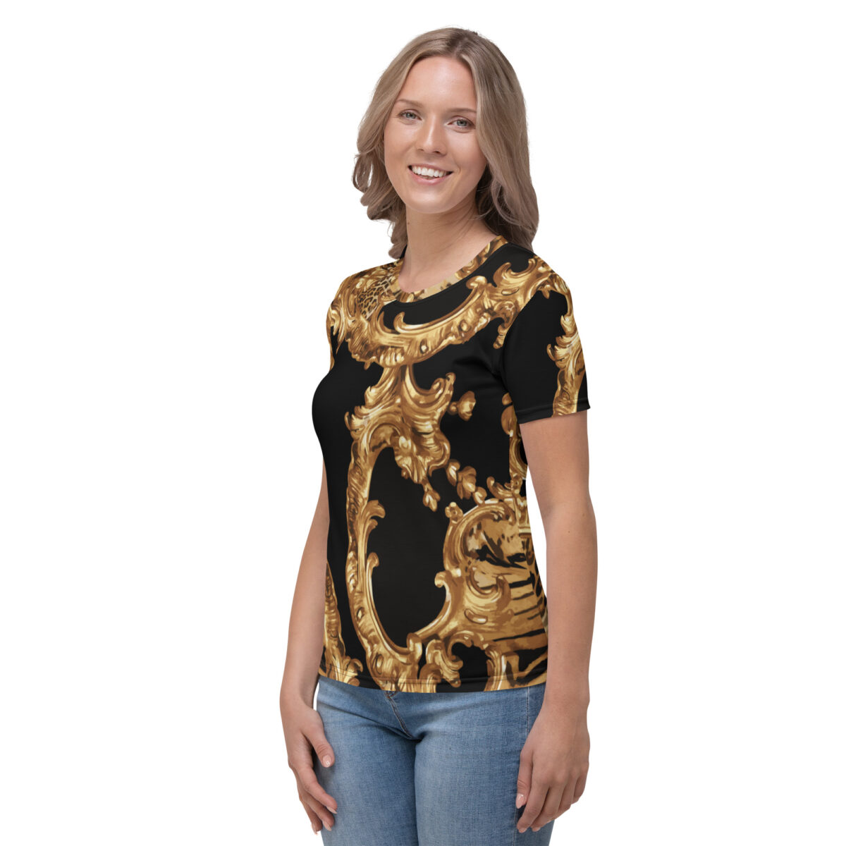 Women’s Designer T-Shirt | Best Short Sleeve Cute Graphic Tees For Women | Black Gold - Image 3