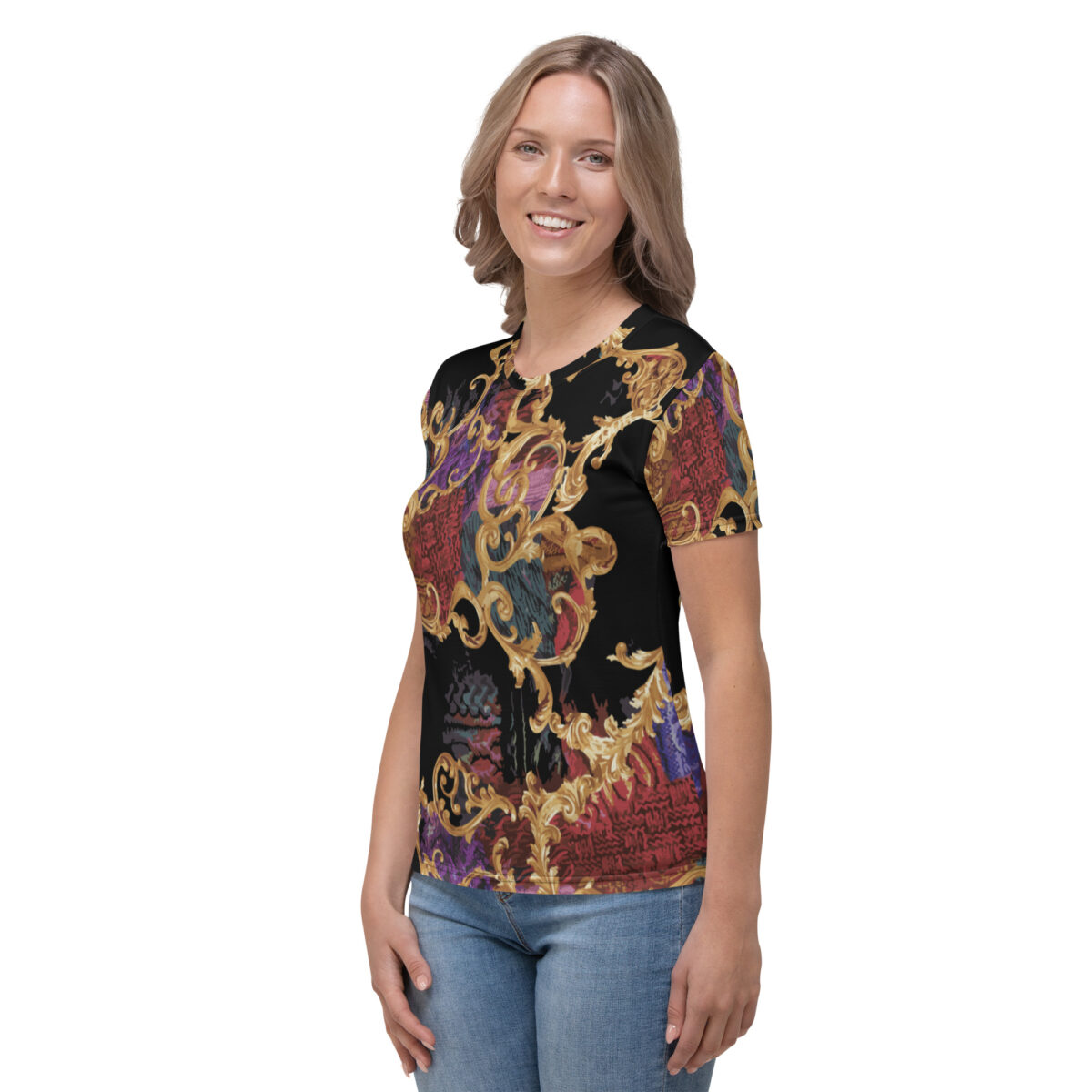 Women’s Designer T-Shirt | Best Short Sleeve Cute Graphic Tees For Women | Black Gold - Image 3