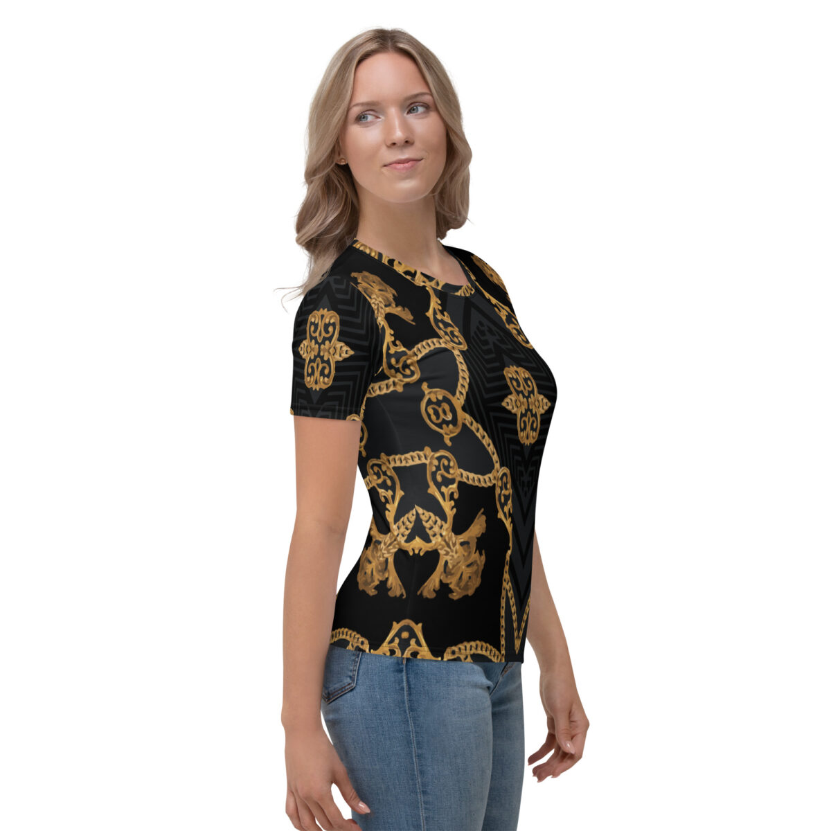 Women’s Designer T-Shirt | Best Short Sleeve Cute Graphic Tees For Women | Black Gold Printed - Image 4
