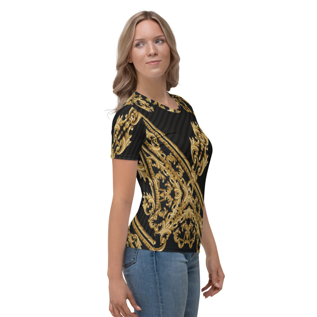 Women’s Designer T-Shirt | Best Short Sleeve Cute Graphic Tees For Women | Black Gold - Image 4