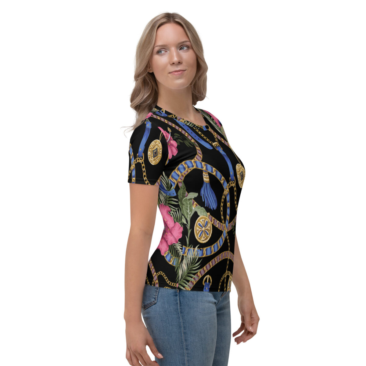 Women’s Designer T-Shirt | Best Short Sleeve Cute Graphic Tees For Women | Black Floral - Image 4