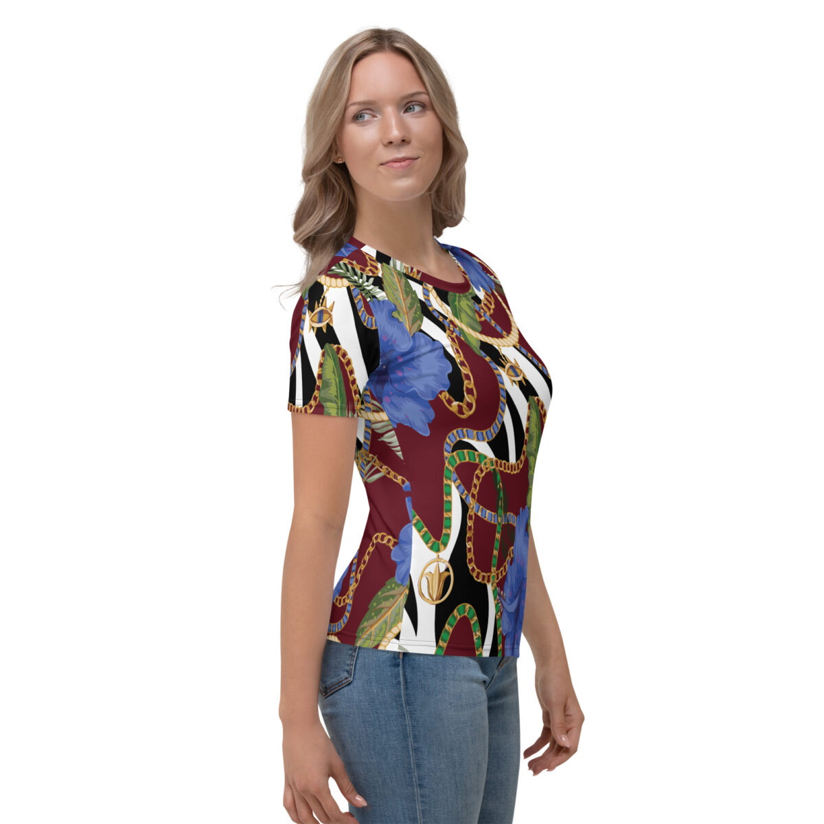 Women’s Designer T-Shirt | Best Short Sleeve Cute Graphic Tees For Women | Red White Black Floral - Image 4