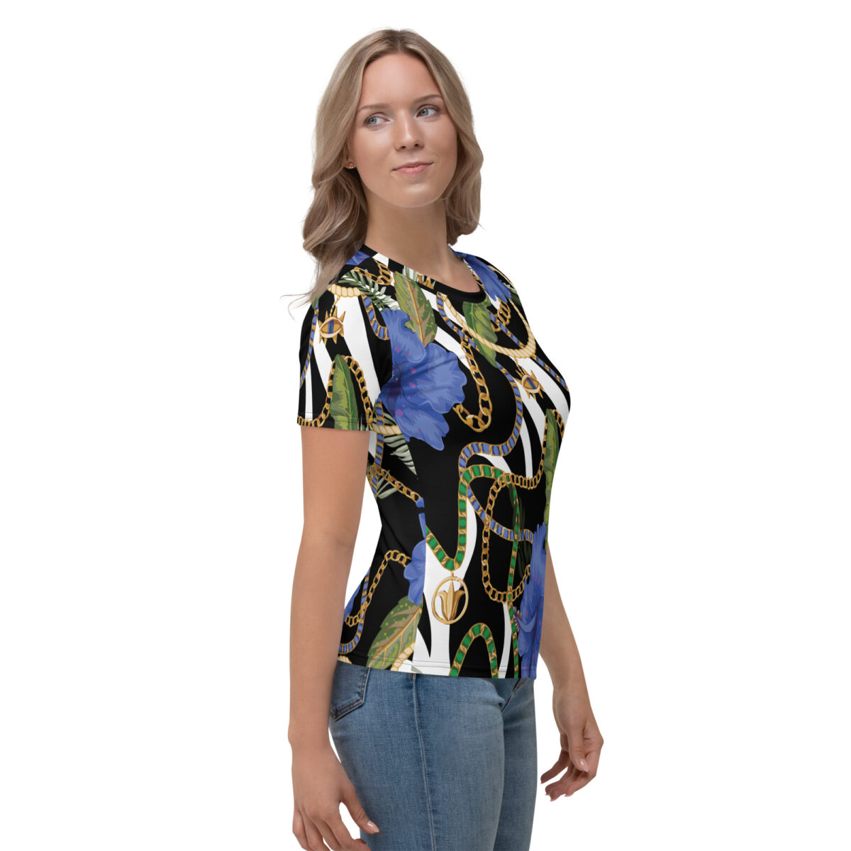 Women’s Designer T-Shirt | Best Short Sleeve Cute Graphic Tees For Women | Black White Floral - Image 4