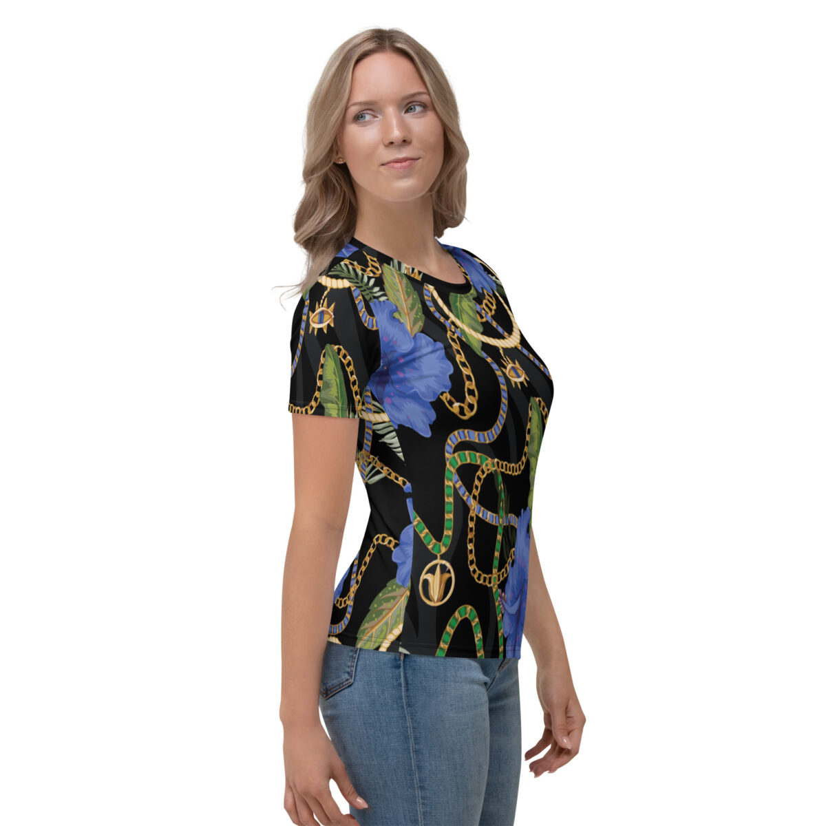 Women’s Designer T-Shirt | Best Short Sleeve Cute Graphic Tees For Women | Black Floral - Image 4
