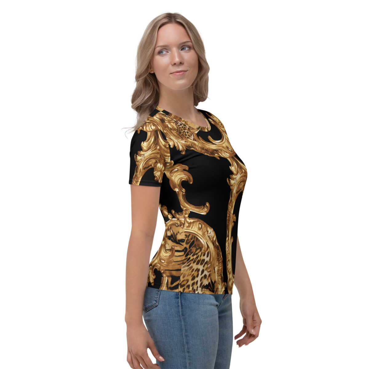 Women’s Designer T-Shirt | Best Short Sleeve Cute Graphic Tees For Women | Black Gold - Image 4