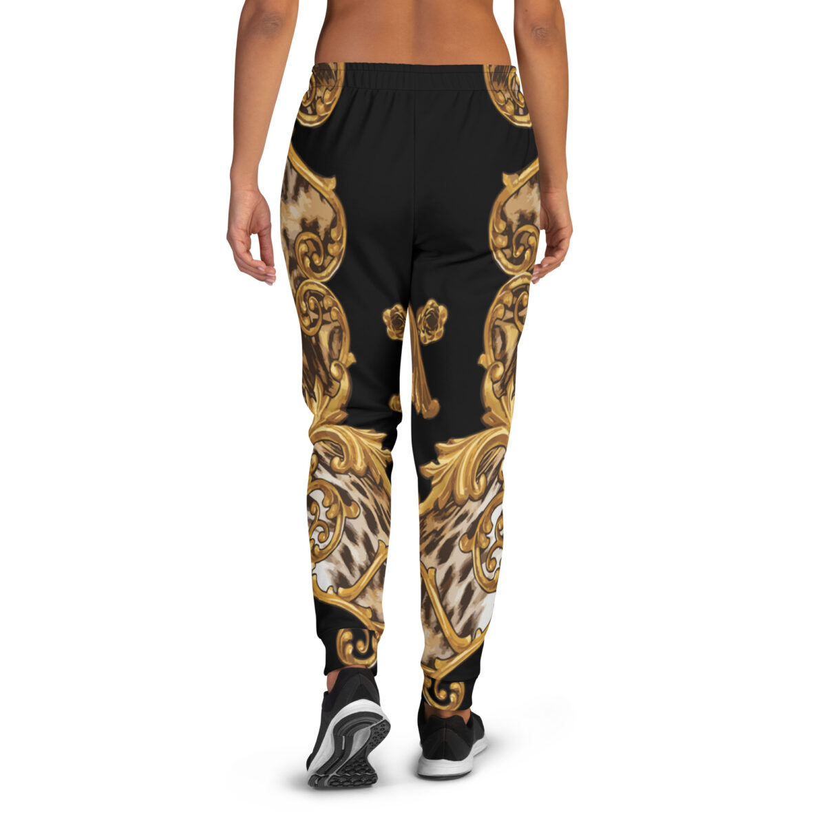 Women’s Joggers | Best Sweatpants For Women | Black Baroque Gold Leopard Print - Image 3