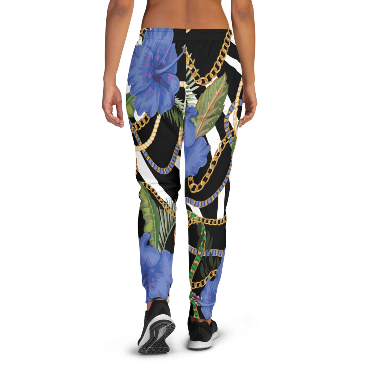 Women’s Joggers | Best Sweatpants For Women | Black White Striped Floral - Image 3