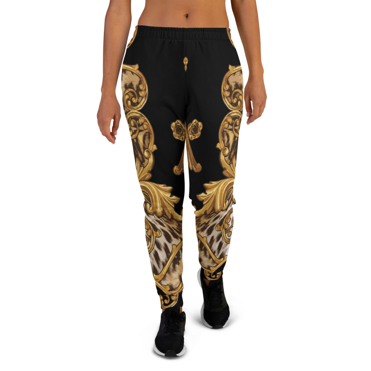Women’s Joggers | Best Sweatpants For Women | Black Baroque Gold Leopard Print