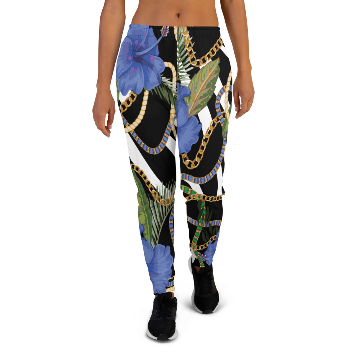 Women’s Joggers | Best Sweatpants For Women | Black White Striped Floral