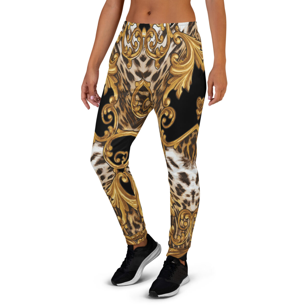 Women’s Joggers | Best Sweatpants For Women | Black Gold Leopard Print - Image 4
