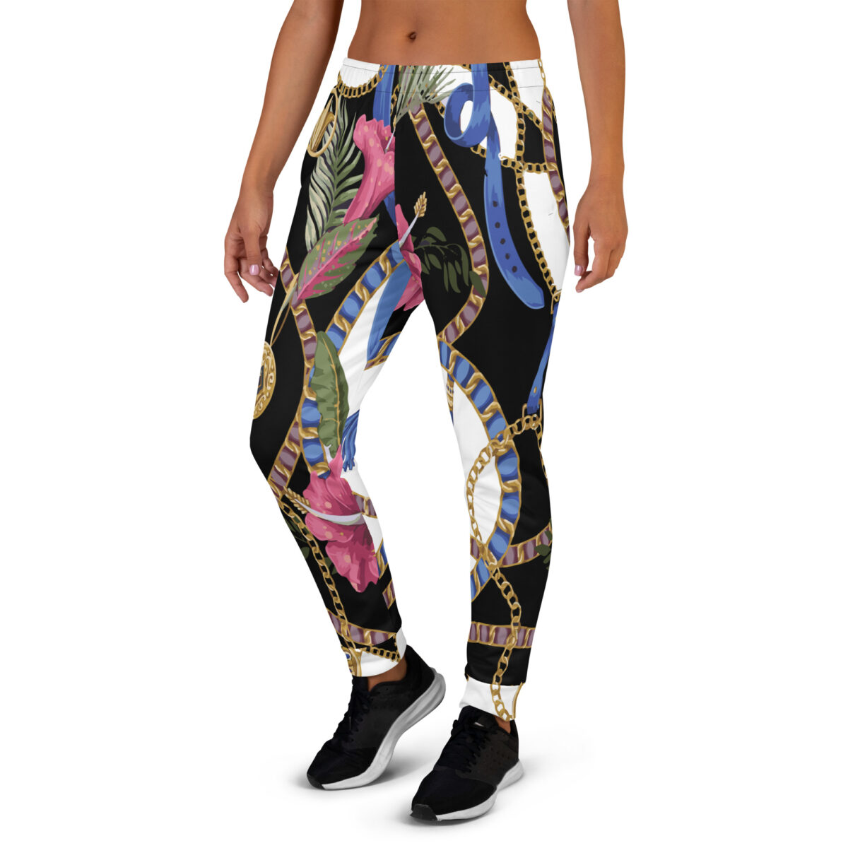 Women’s Joggers | Best Sweatpants For Women | Black White Floral - Image 4