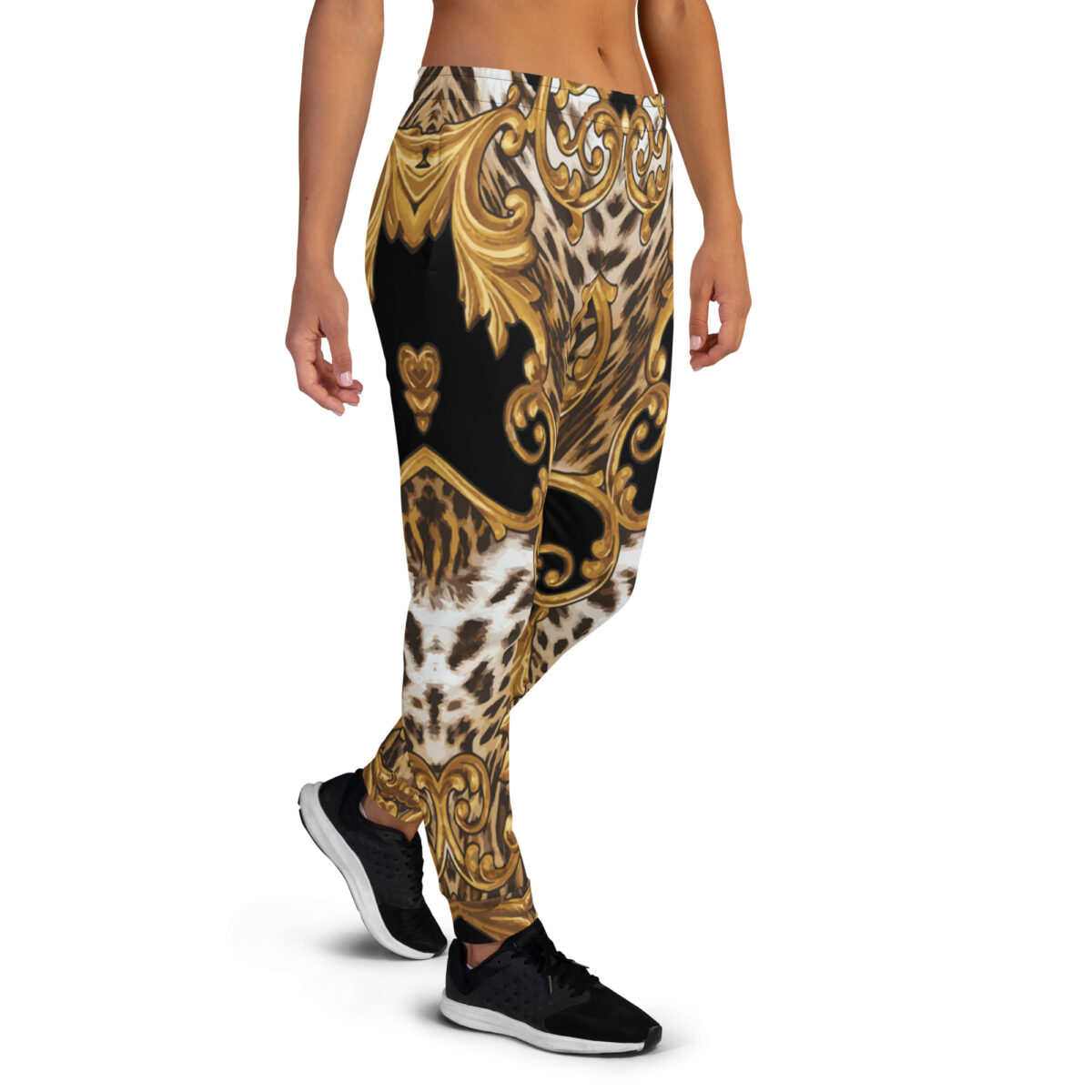 Women’s Joggers | Best Sweatpants For Women | Black Gold Leopard Print - Image 2