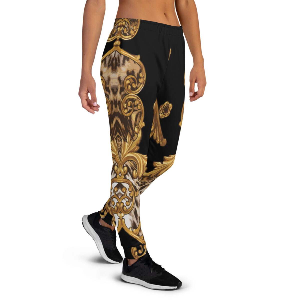 Women’s Joggers | Best Sweatpants For Women | Black Baroque Gold Leopard Print - Image 2