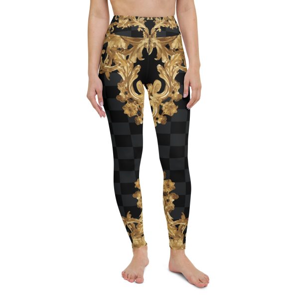 High Waisted Leggings For Women | Best Designer Workout Gym Athletic Yoga Pants | Printed Black Gold Patterned