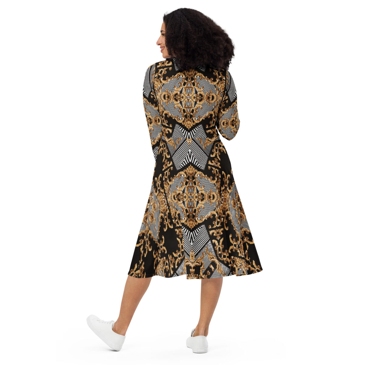Black Grey Gold Midi Dress - Image 3