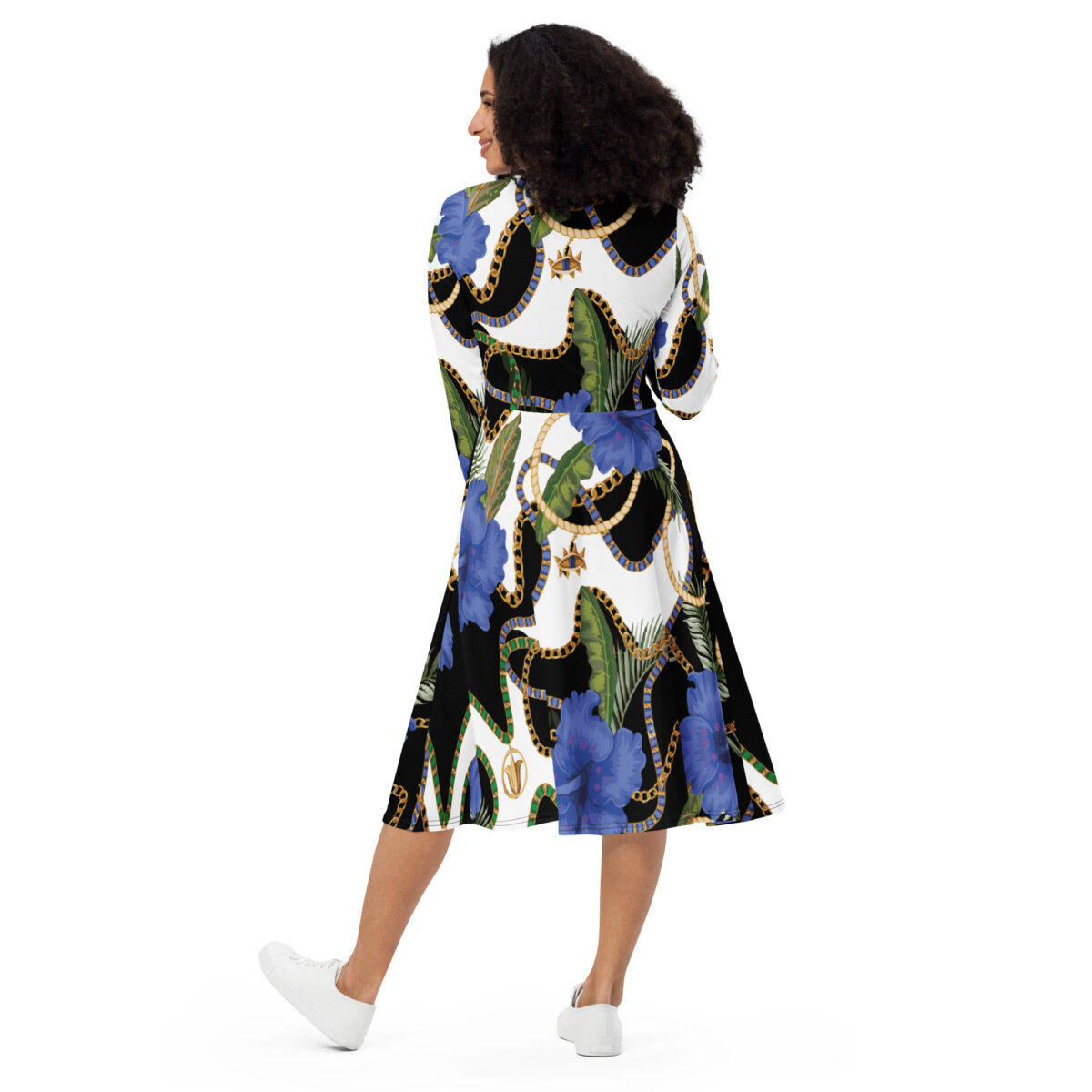 Black White Floral Midi Dress - Image 3