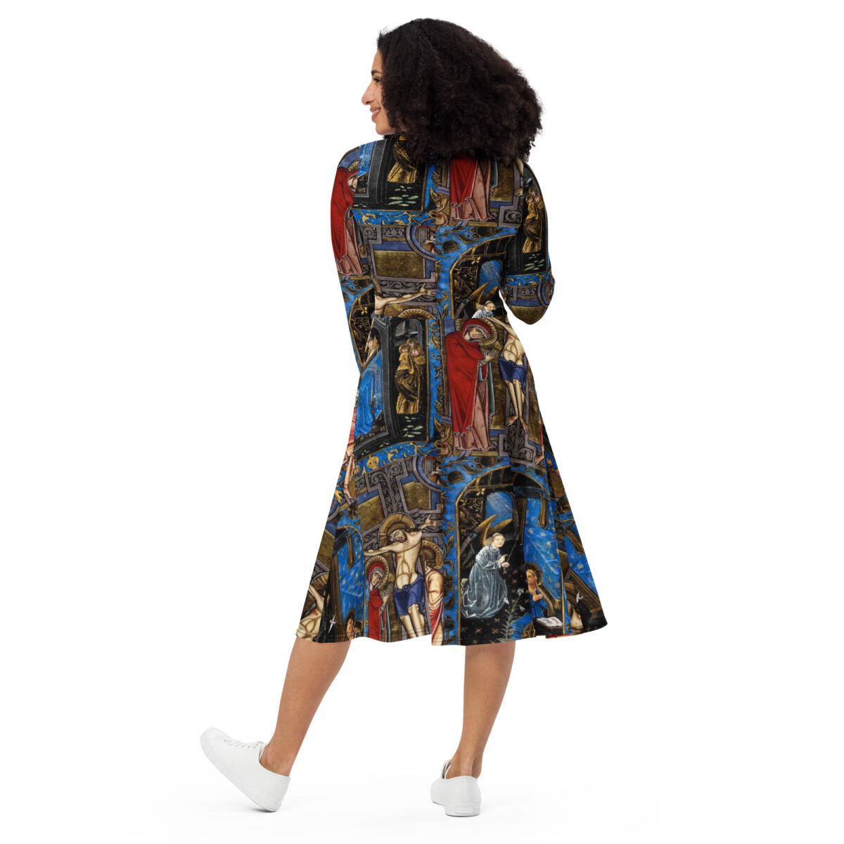 Blue Grey Red Midi Dress - Image 4