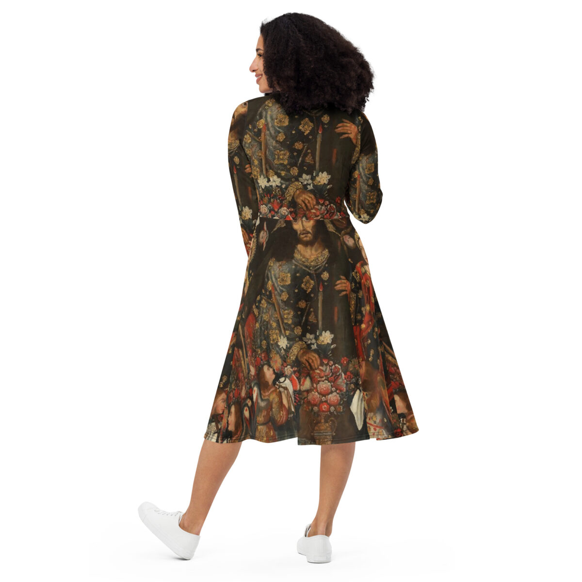 Renaissance Art Style Brown Midi Dress - Image 5