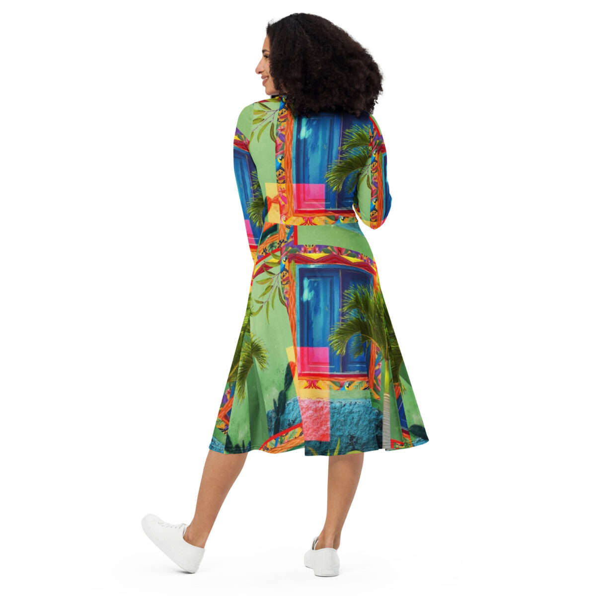 Green Blue Pink Colorful Midi Dress - Image 4