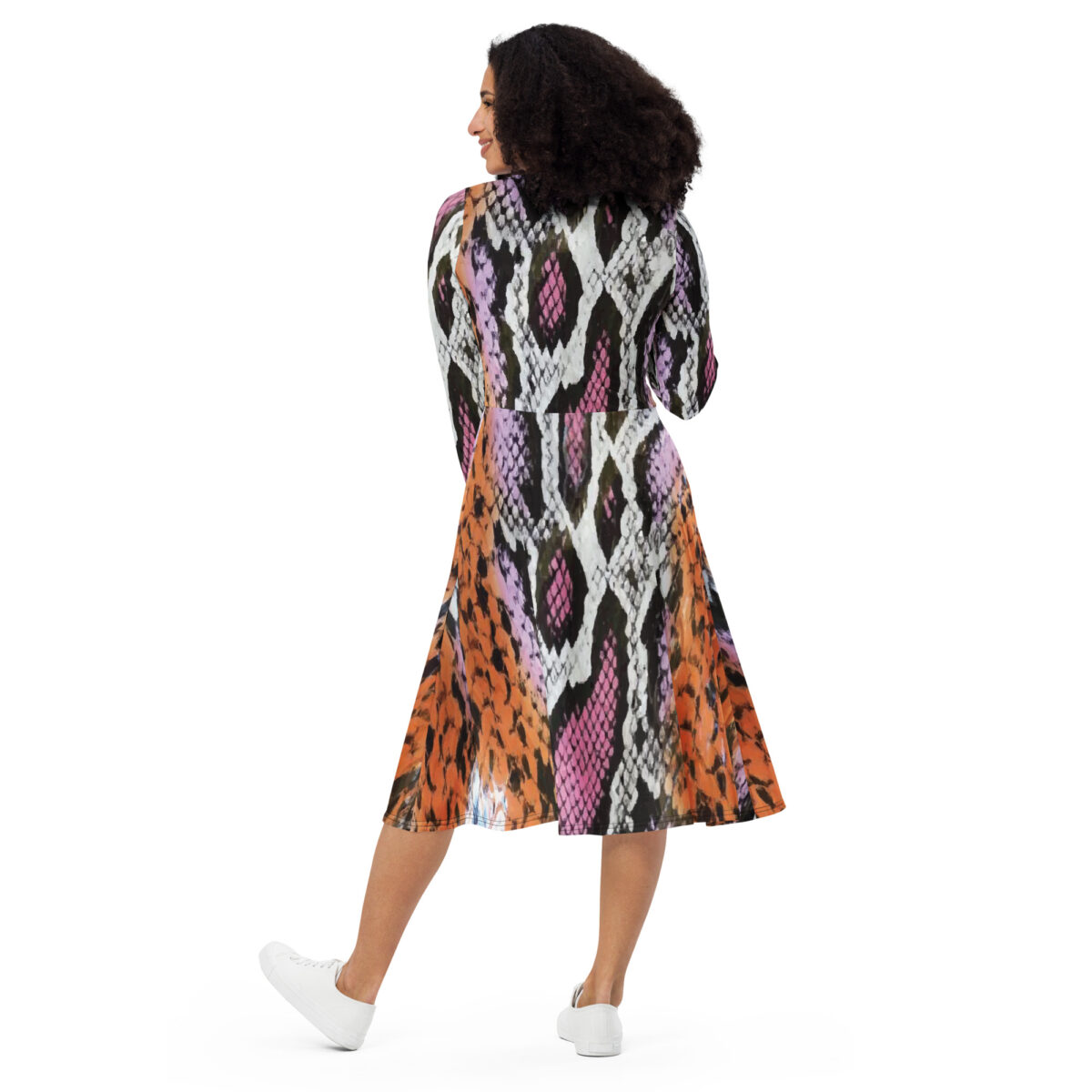 Pink Snake Skin Animal Print Midi Dress - Image 4