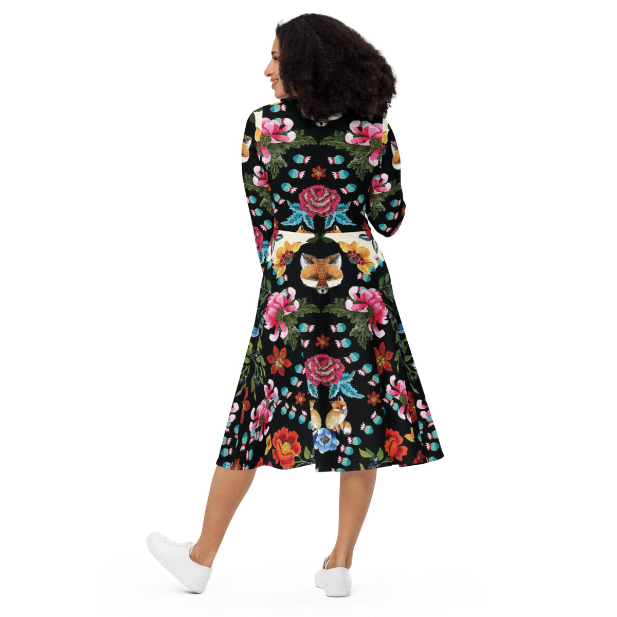Black Floral Wedding Guest Midi Dress - Image 4