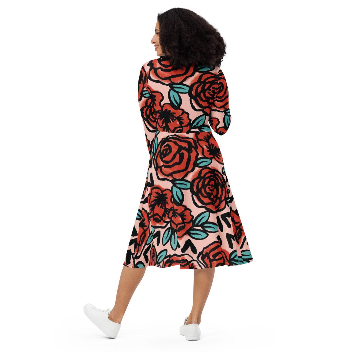 Pink Red Floral Midi Dress - Image 4