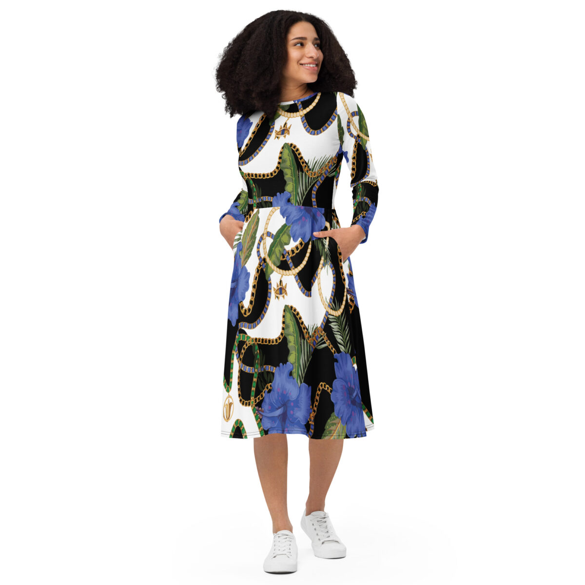 Black White Floral Midi Dress - Image 2