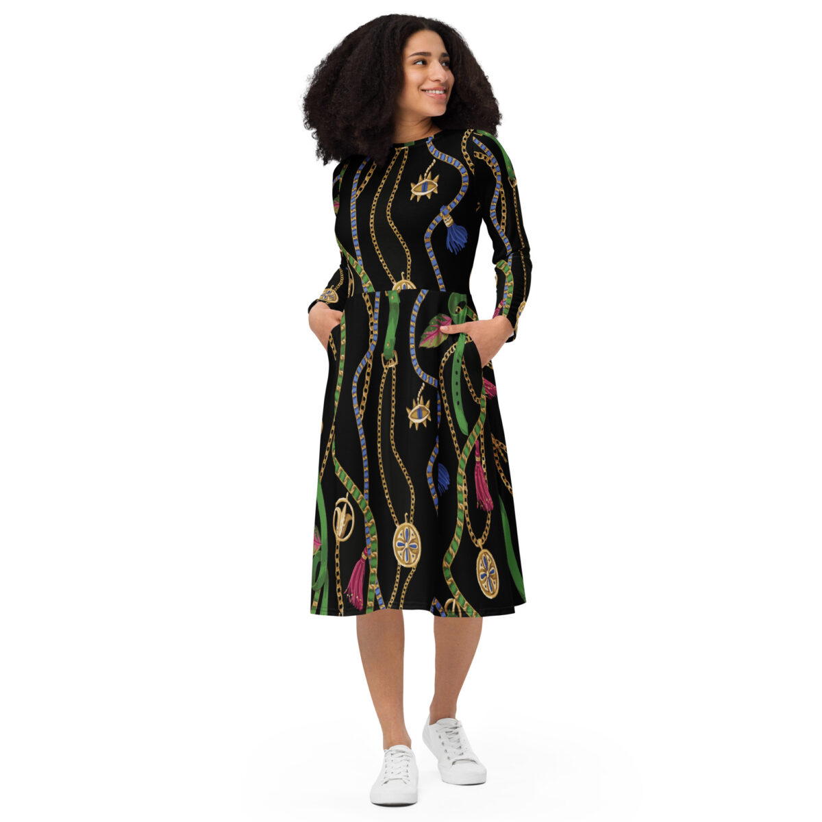 Black Green Midi Dress - Image 2