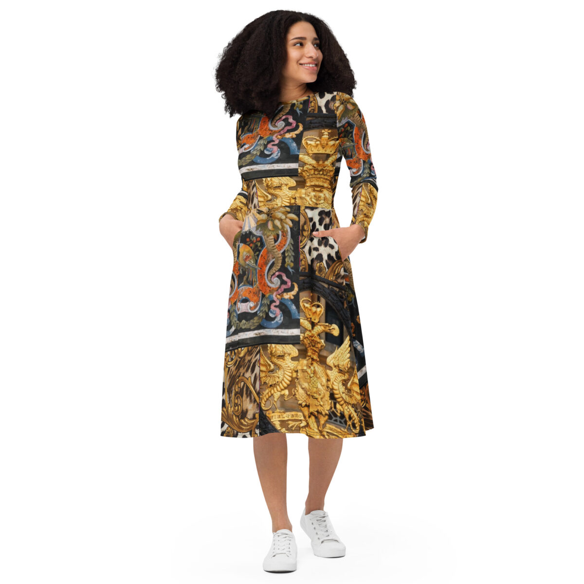 Gold Black Midi Dress For Women - Image 3