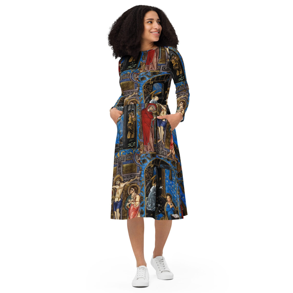 Blue Grey Red Midi Dress - Image 3