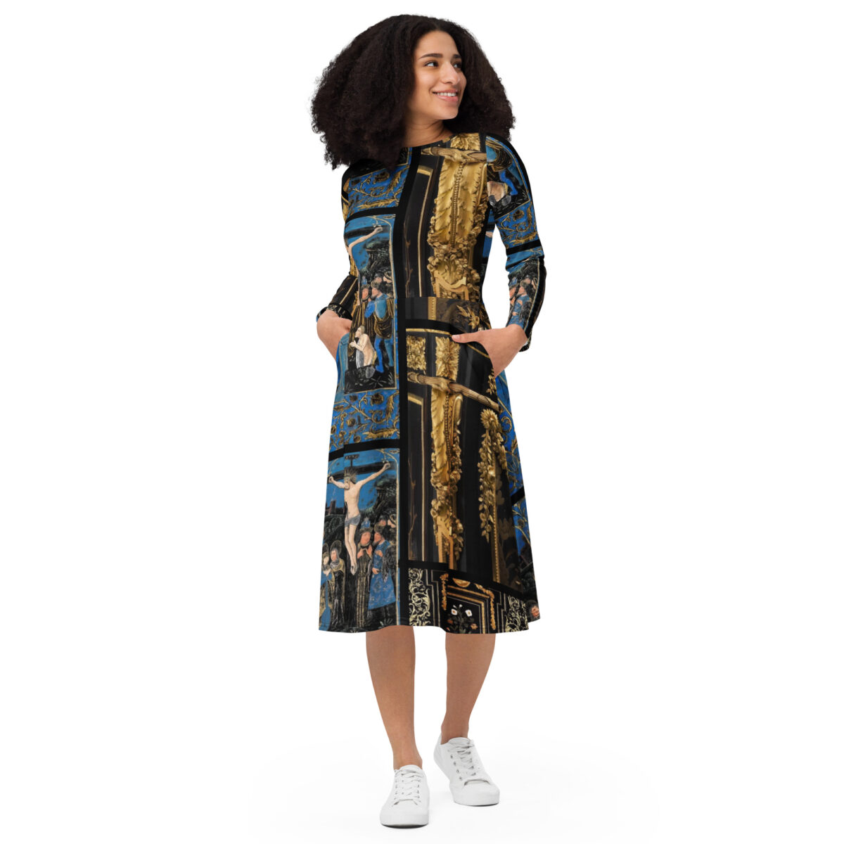 Blue Gold Midi Dress - Image 3