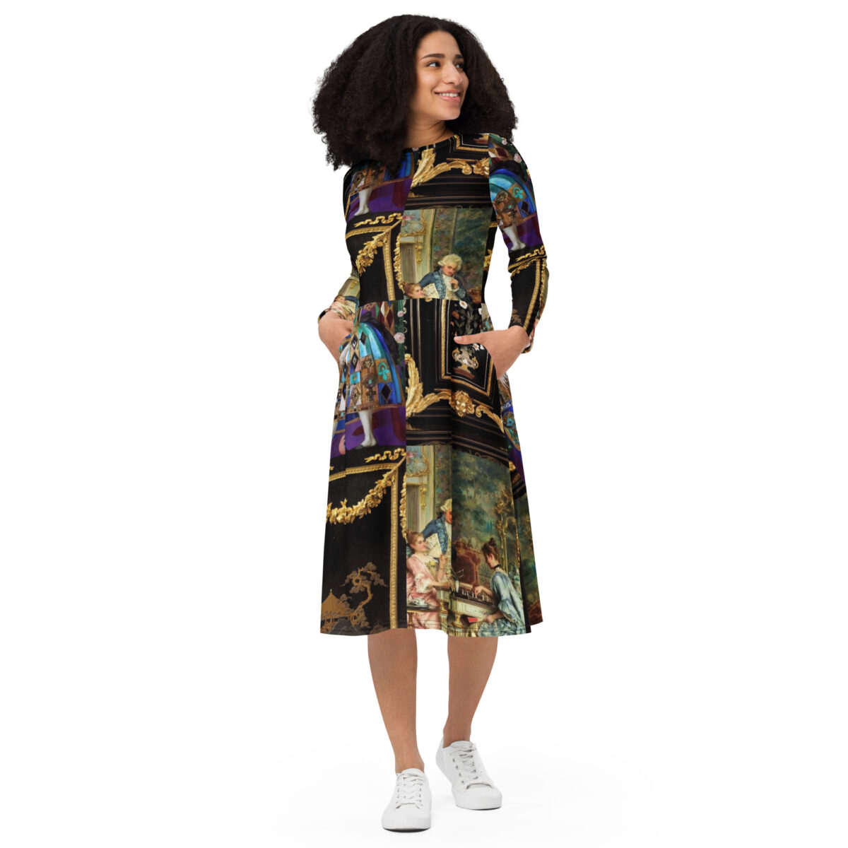 Black Gold Purple Midi Dress - Image 3