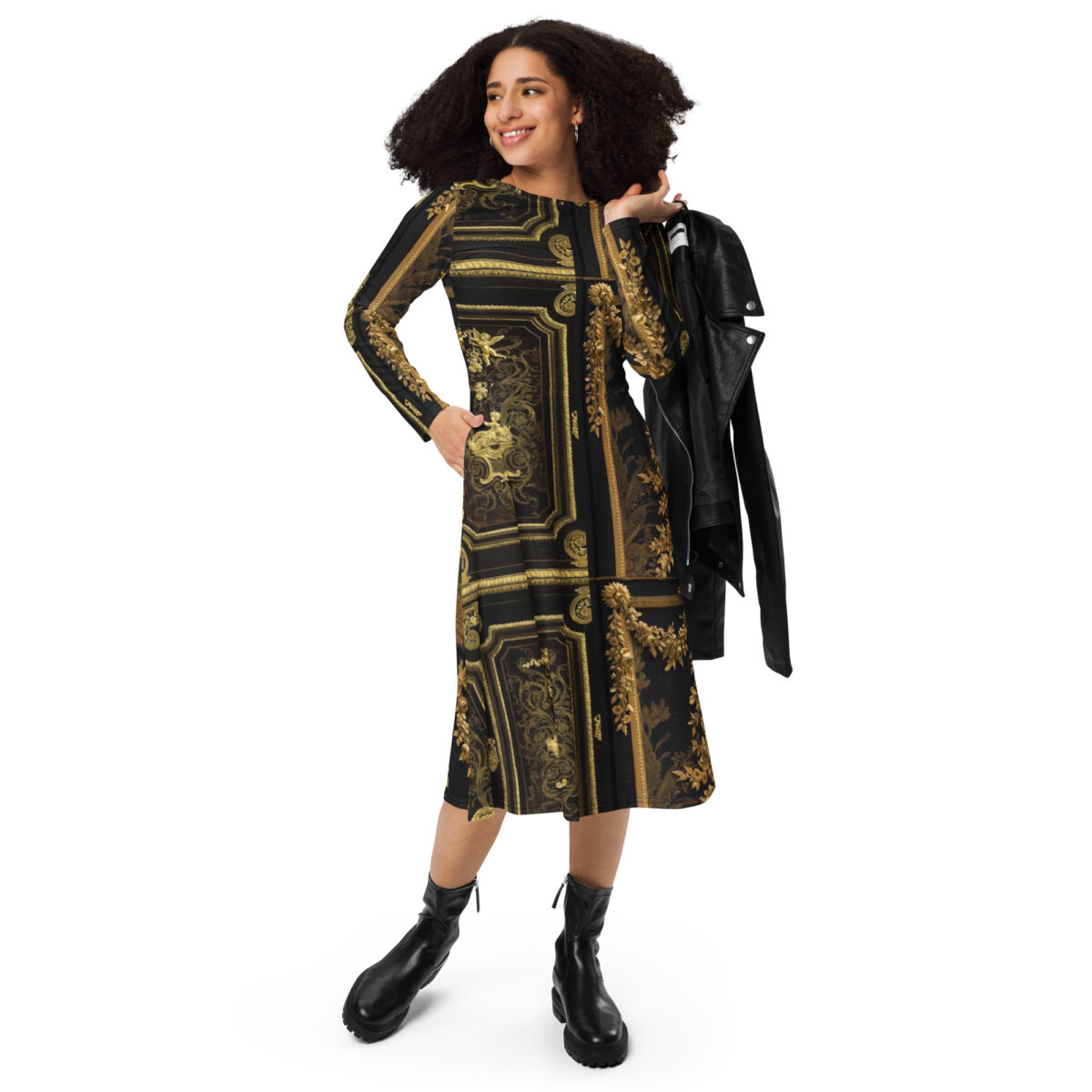 Black Gold Designer Midi Dress - Image 3