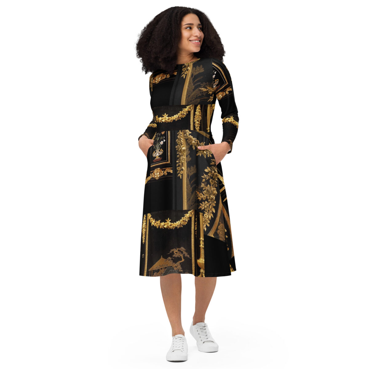Black Gold Designer Midi Dress - Image 4