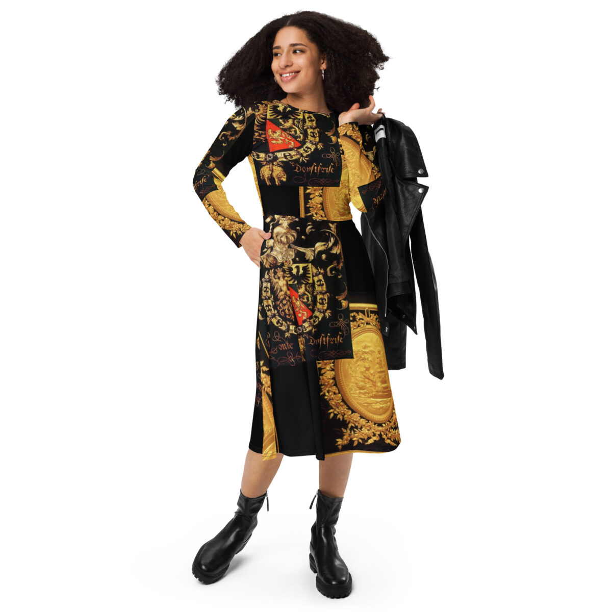 Black Gold Designer Midi Dress - Image 3